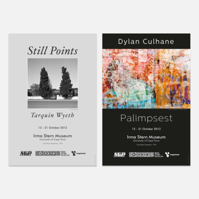 Posters for “Still Points” and “Palimpsest” exhibitions at the Irma Stern Museum, designed by Imago Visual for the Month of Photography 2012.