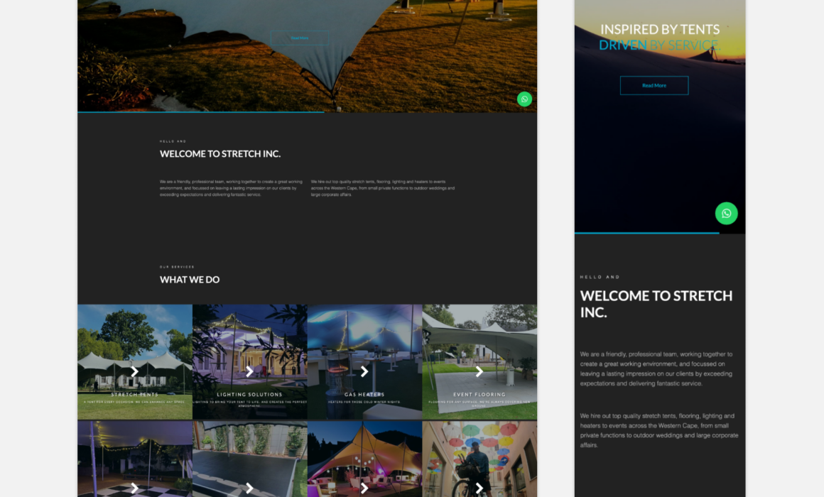 Homepage of Stretch Inc. featuring elegant design and interactive booking system, designed by Imago Visual.