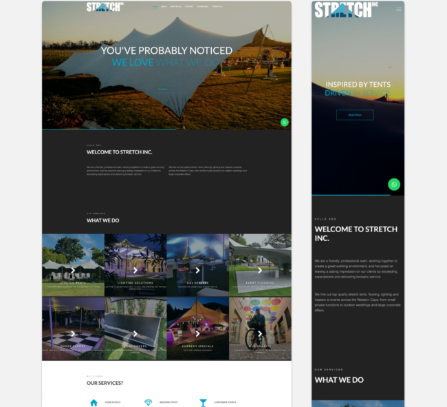 Homepage of Stretch Inc. featuring elegant design and interactive booking system, designed by Imago Visual.