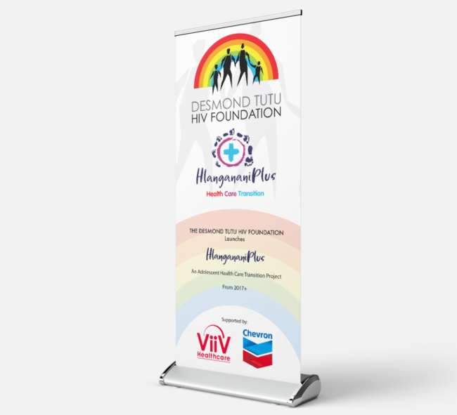 Roll-up banners designed by Imago Visual for the Desmond Tutu Health Foundation’s HlangananiPlus project.