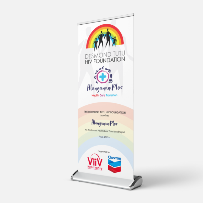 Roll-up banners designed by Imago Visual for the Desmond Tutu Health Foundation’s HlangananiPlus project.