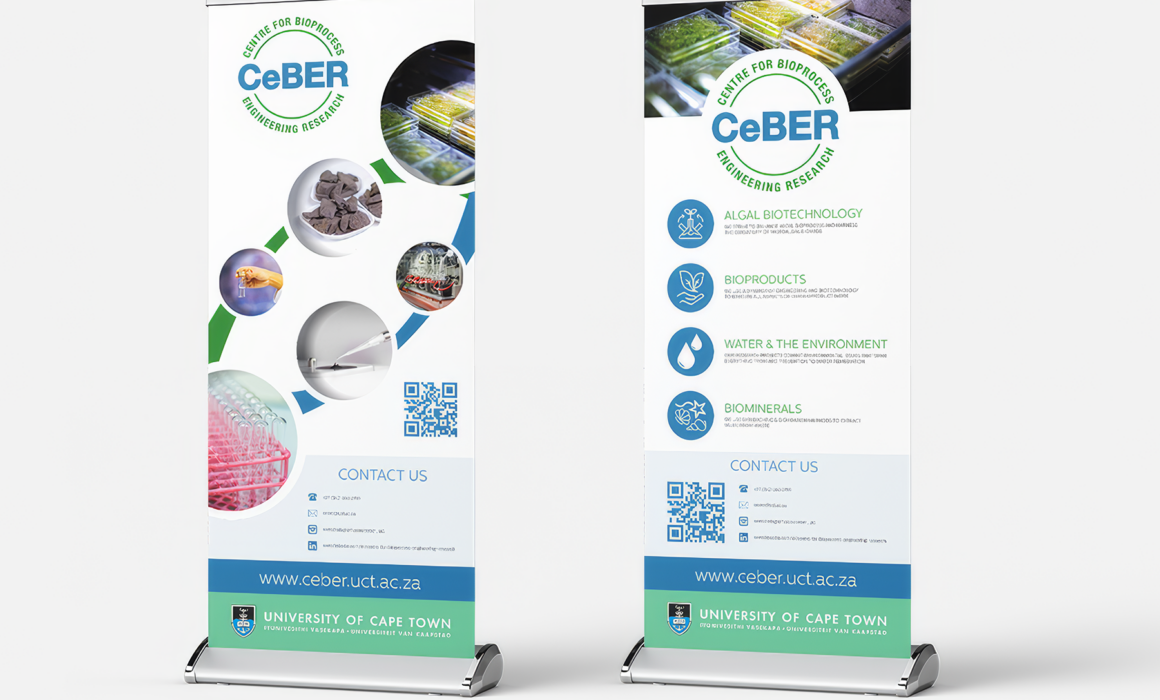 Roll-up banners designed for CeBER’s events, reflecting the centre’s focus on bioprocess engineering.