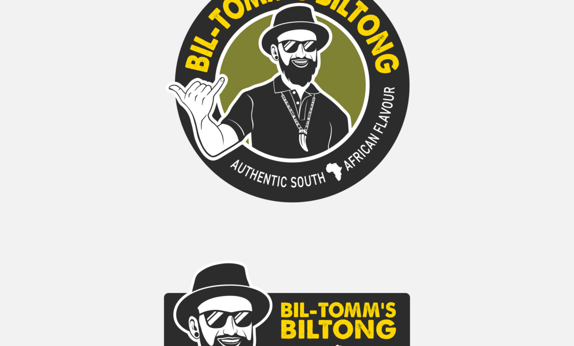 Character logo of Bil-Tomm’s Biltong designed by Imago Visual, showcasing the vibrant personality of owner Tommy.