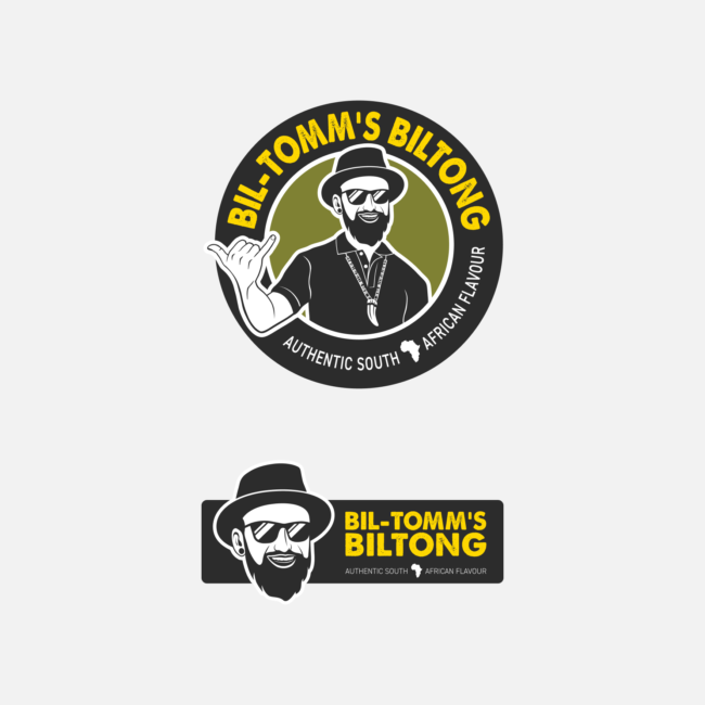 Character logo of Bil-Tomm’s Biltong designed by Imago Visual, showcasing the vibrant personality of owner Tommy.