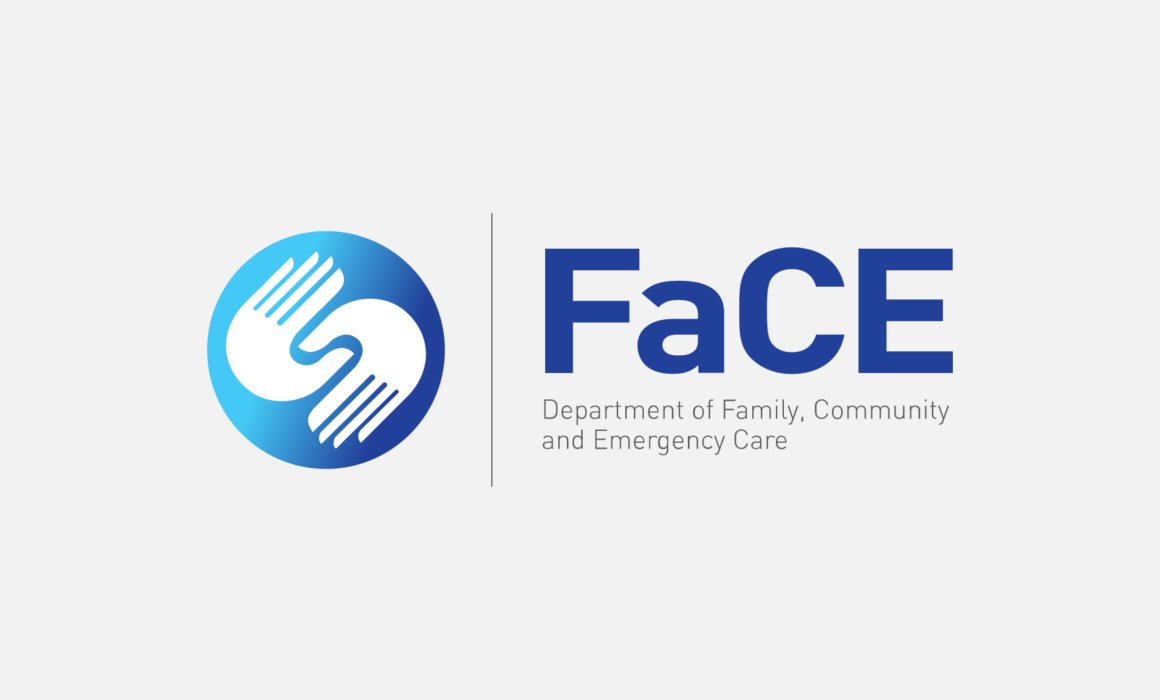 Logo of FaCE at UCT designed by Imago Visual, showcasing interlocked hands symbolising community health and wellness.