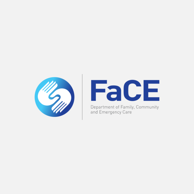 Logo of FaCE at UCT designed by Imago Visual, showcasing interlocked hands symbolising community health and wellness.