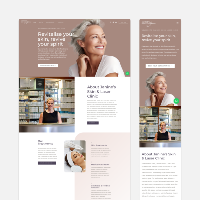 Homepage of Janine’s Skin & Laser Clinic designed by Imago Visual, featuring a clean, professional layout with easy navigation.