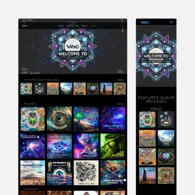 Explore the dynamic website of NANO Records, designed by Imago Visual, showcasing the vibrant world of Psytrance.